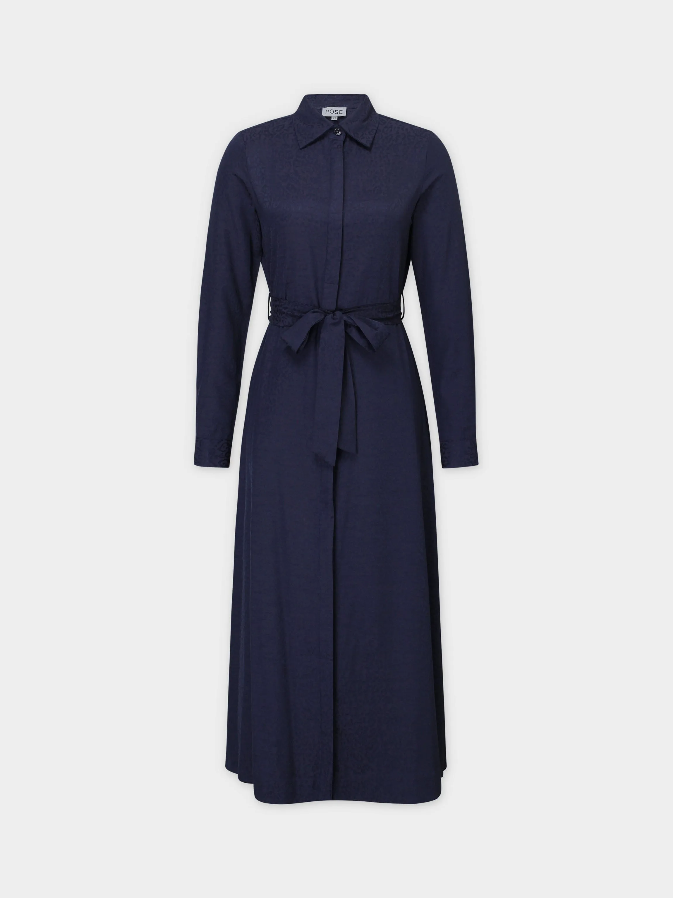 Basic Belted A-Line Dress-Navy