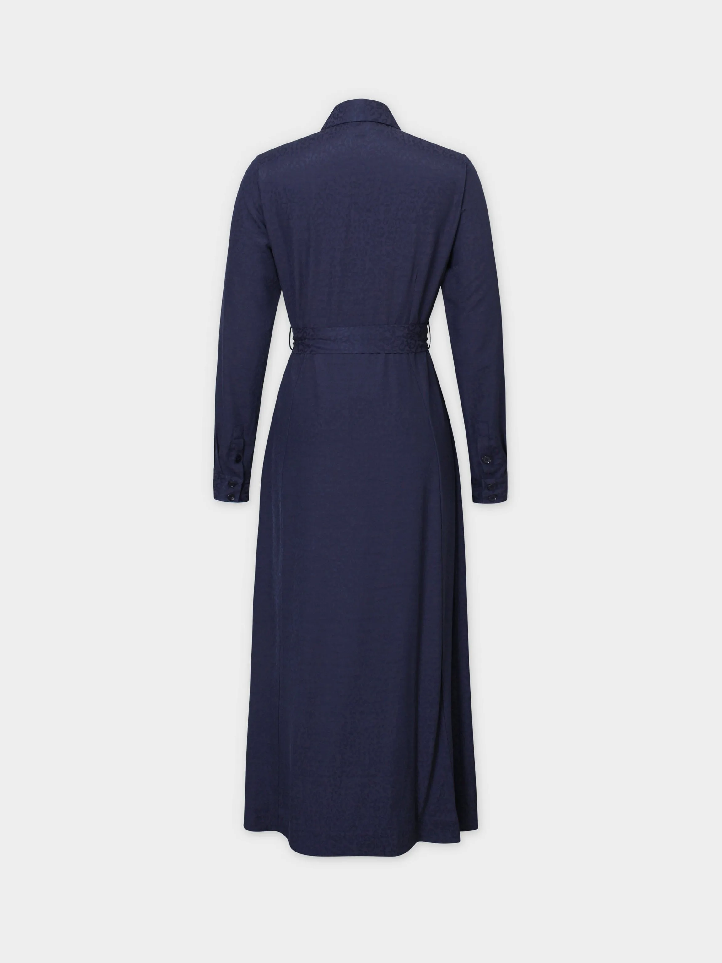 Basic Belted A-Line Dress-Navy