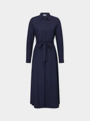 Basic Belted A-Line Dress-Navy