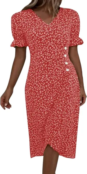 Beach Dresses for Women 2025 Spring Trendy Elegant Wrap V Neck Floral Boho Sundress High-Low Hem Flowy Midi Dress