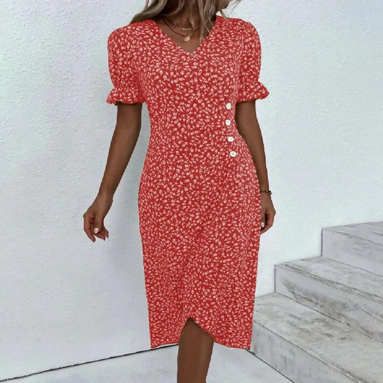 Beach Dresses for Women 2025 Spring Trendy Elegant Wrap V Neck Floral Boho Sundress High-Low Hem Flowy Midi Dress
