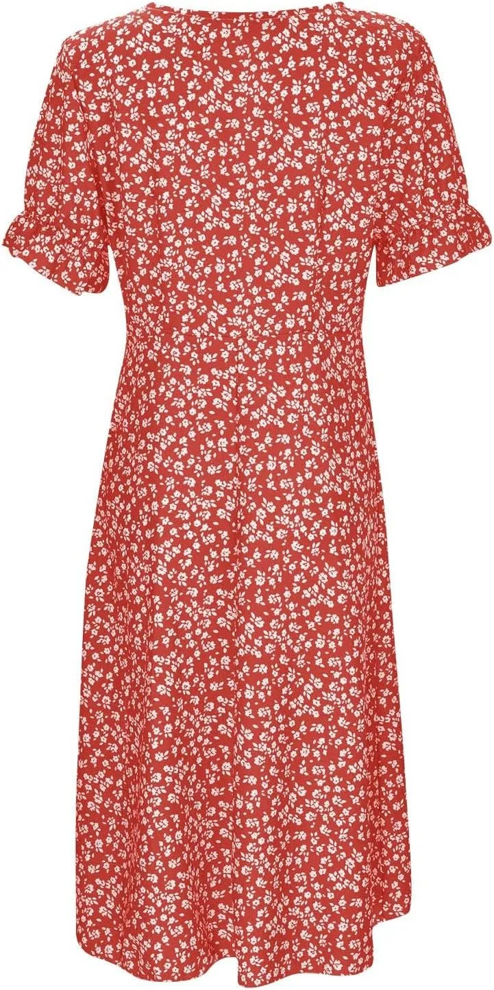 Beach Dresses for Women 2025 Spring Trendy Elegant Wrap V Neck Floral Boho Sundress High-Low Hem Flowy Midi Dress