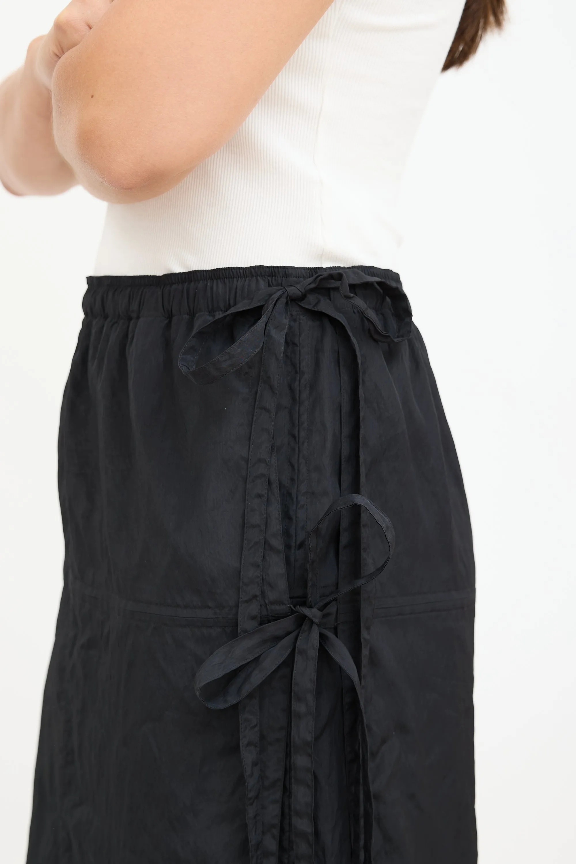 Black Nylon Wrap Midi Skirt