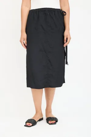 Black Nylon Wrap Midi Skirt
