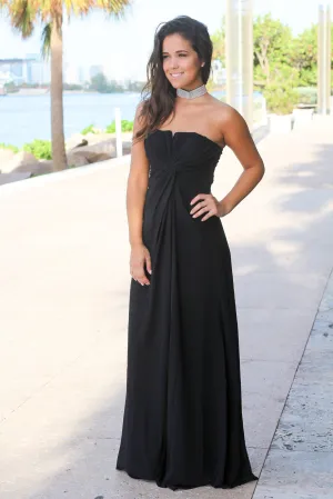 Black Strapless Maxi Dress with Knot