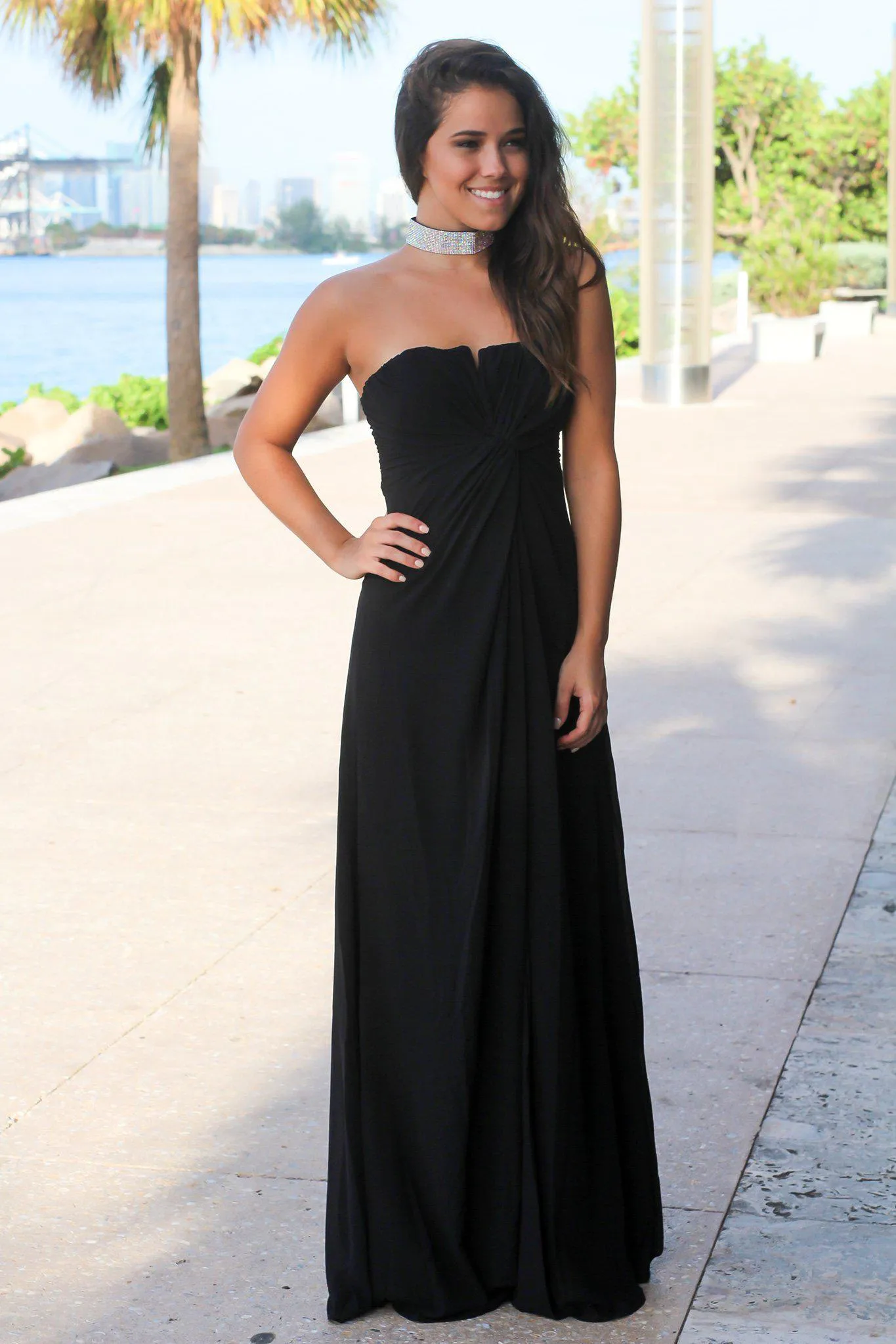 Black Strapless Maxi Dress with Knot
