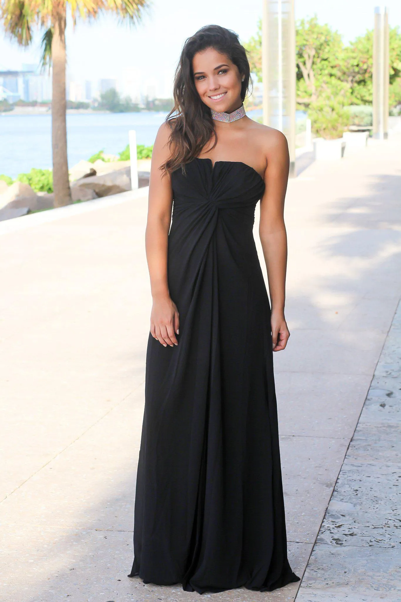 Black Strapless Maxi Dress with Knot