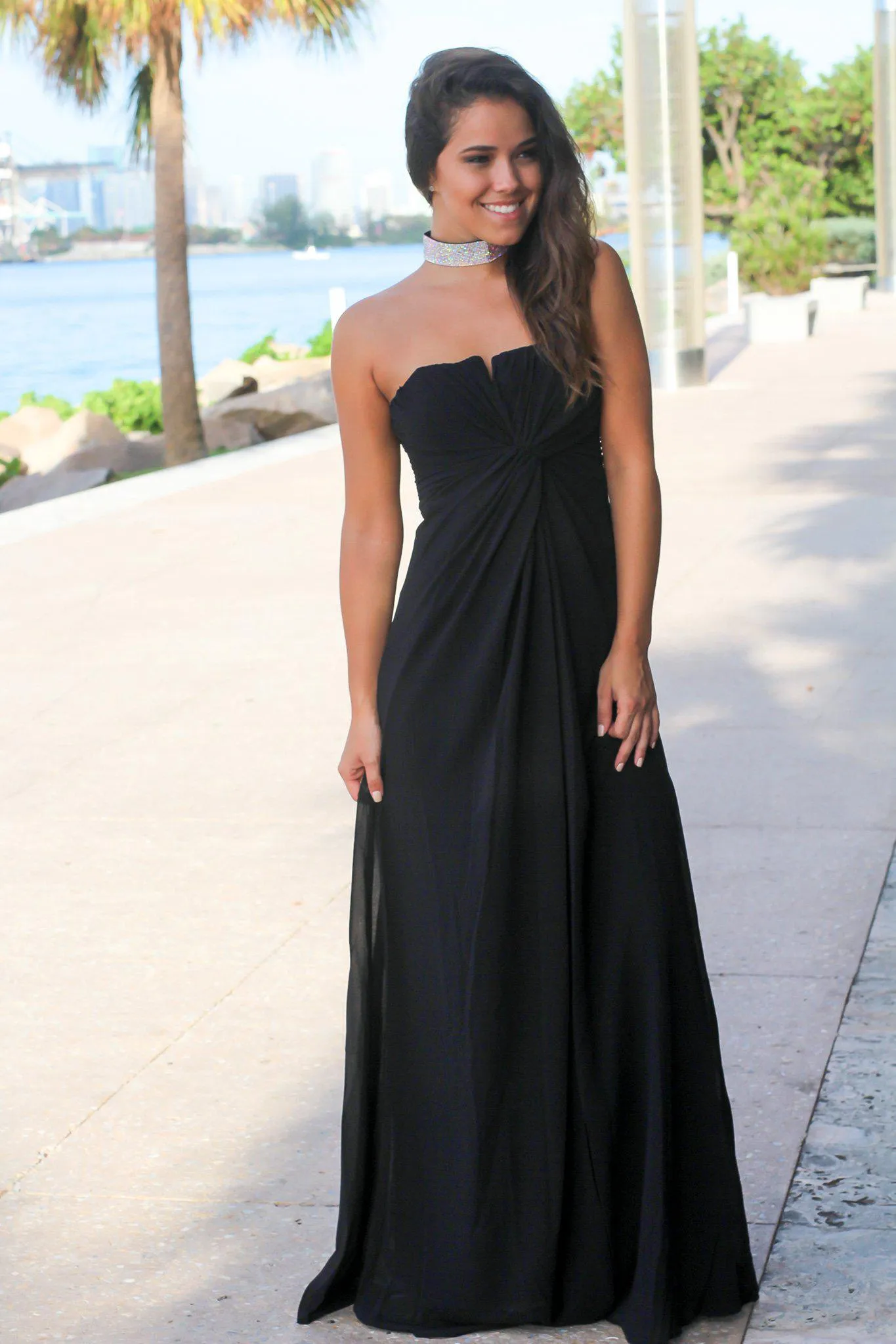 Black Strapless Maxi Dress with Knot