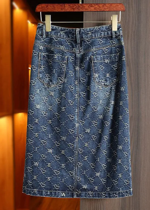 Blue Print Patchwork High Waist Denim A Line Skirt