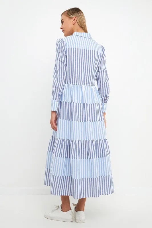 Blue Stripe Block Maxi Dress