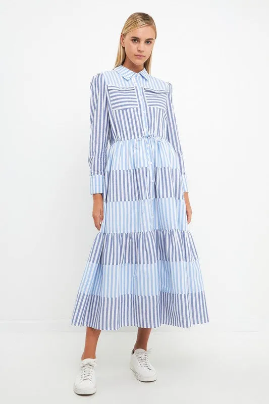 Blue Stripe Block Maxi Dress