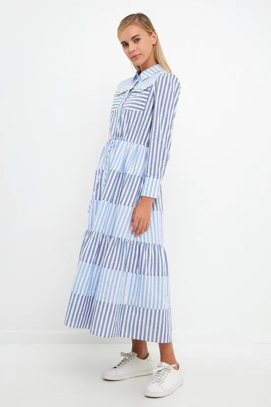 Blue Stripe Block Maxi Dress