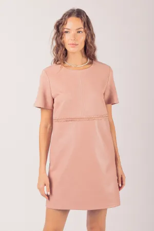 Blush Waist Embroidered Suede & Leather Mini Dress