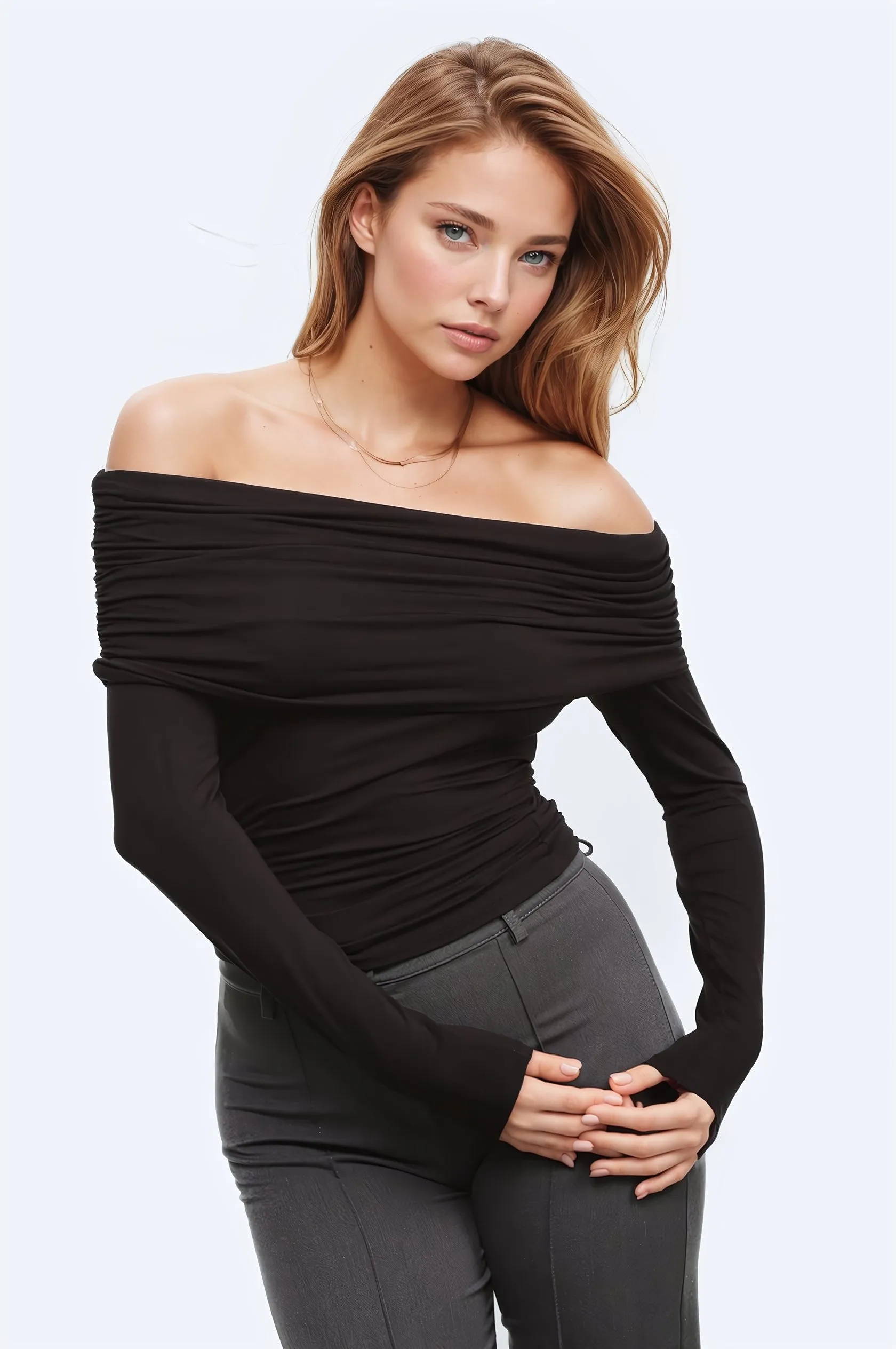 Bodycon Off Shoulder Top In Black