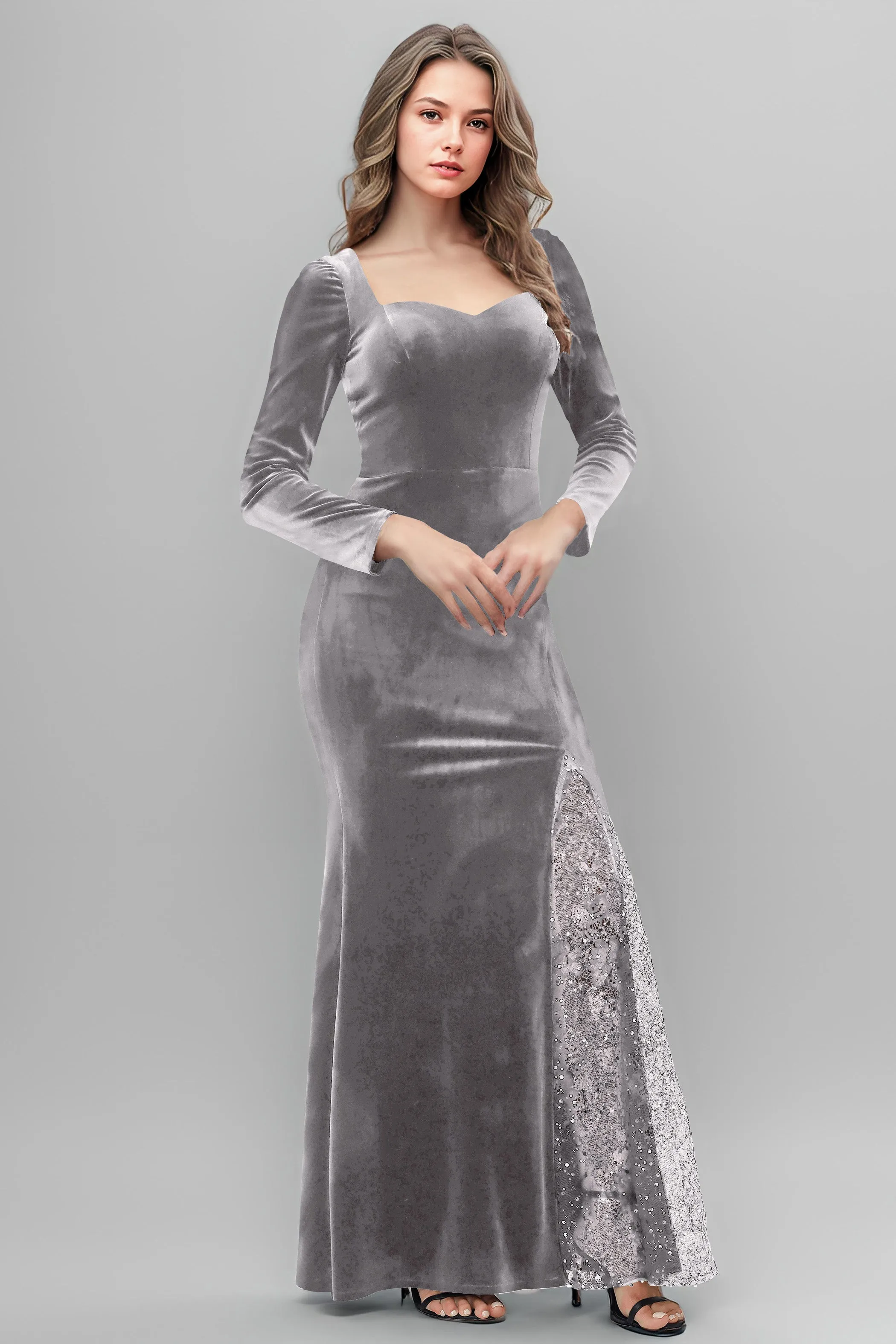 Chic Patchwork Sequin Lace Sweetheart Velvet Bridesmaid Dresses