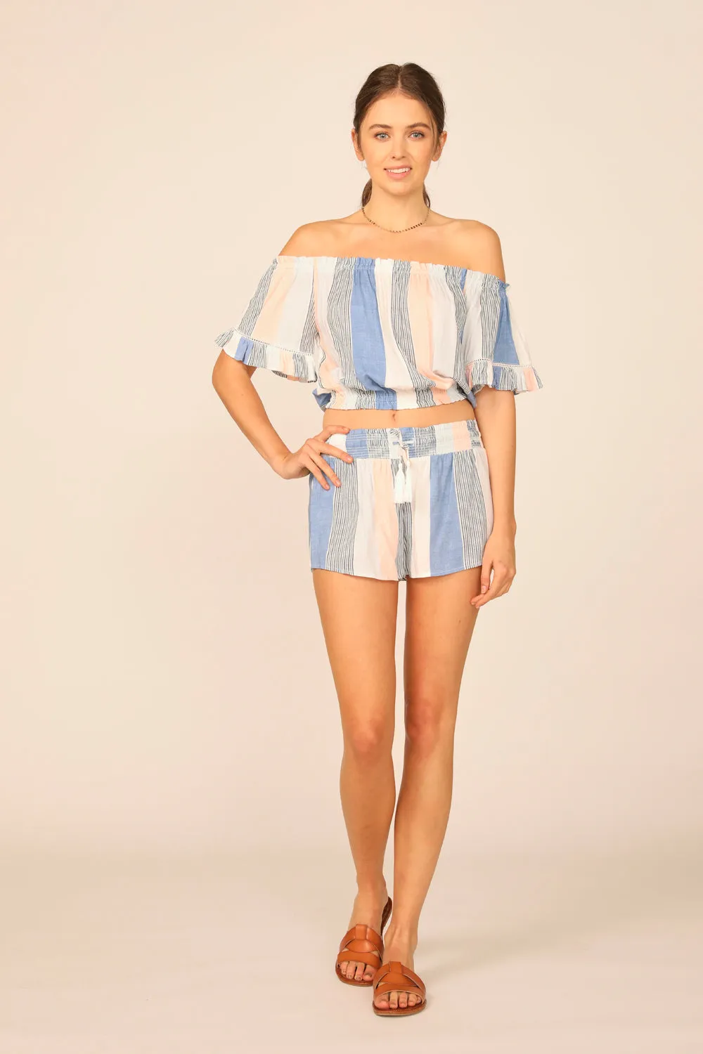 Clearwater Multi Stripe Off the Shoulder Bell Top Sleeve Top