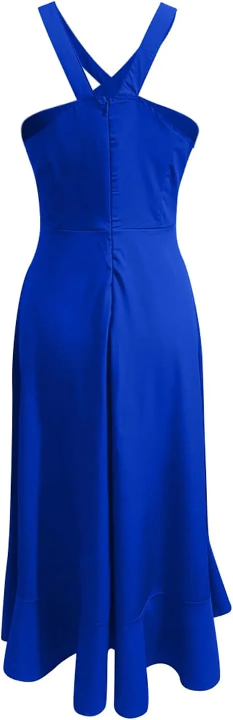 Dresses for Women 2025 Wedding Guest Halter Cocktail Dresses 2025 Summer High Low Ruffle Formal Party Midi Dress