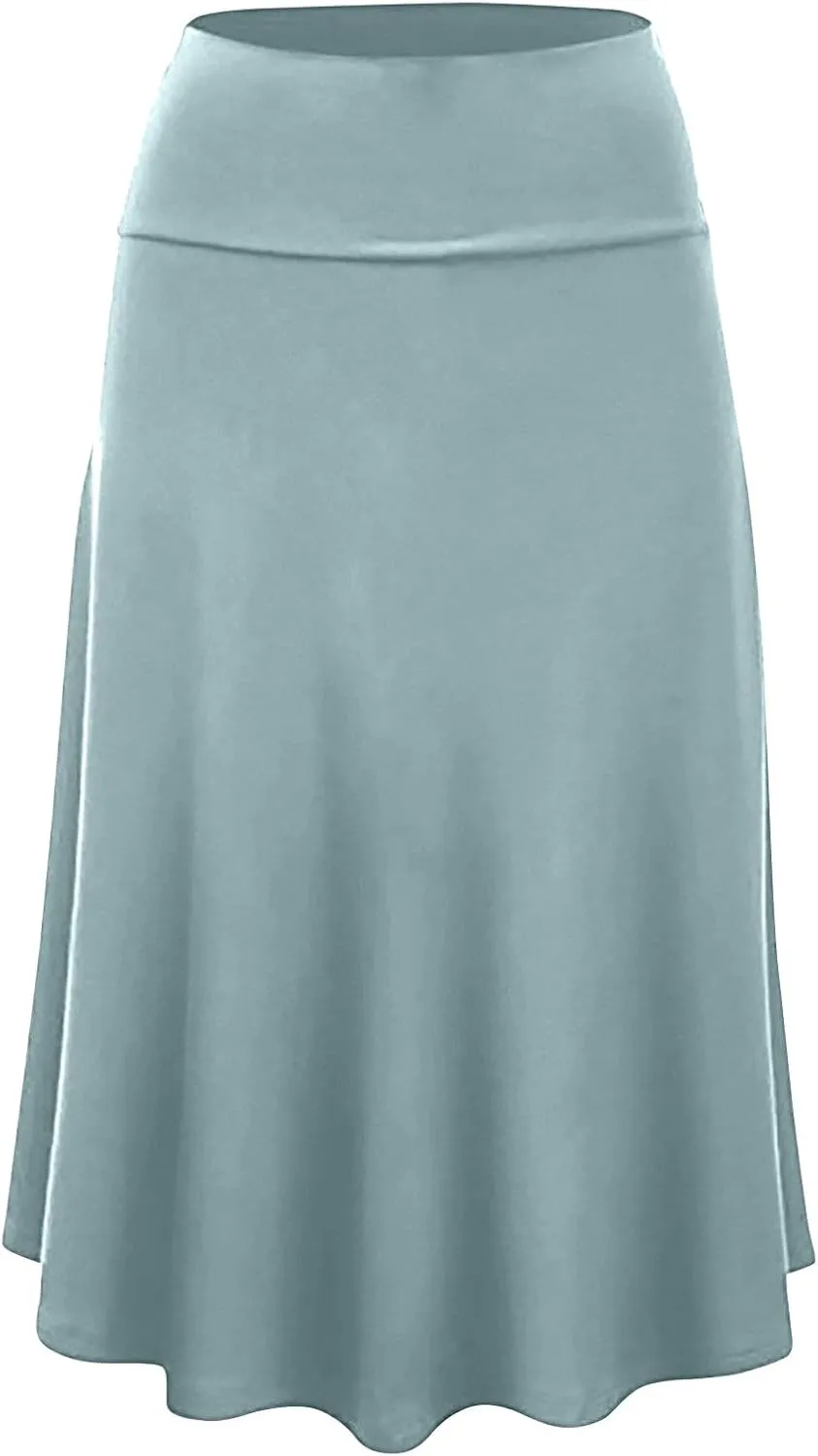 FlekmanArt Women's Basic Midi Skirt Versatile Stretchy Flared Summer Casual High Waisted Skirt Pleated A-Line Skirts