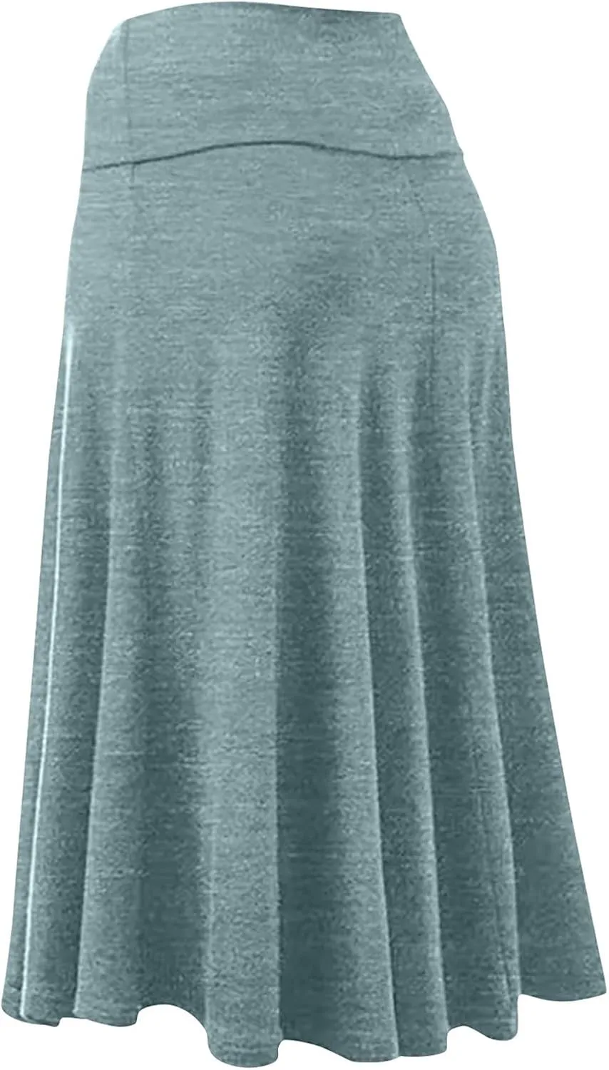 FlekmanArt Women's Basic Midi Skirt Versatile Stretchy Flared Summer Casual High Waisted Skirt Pleated A-Line Skirts