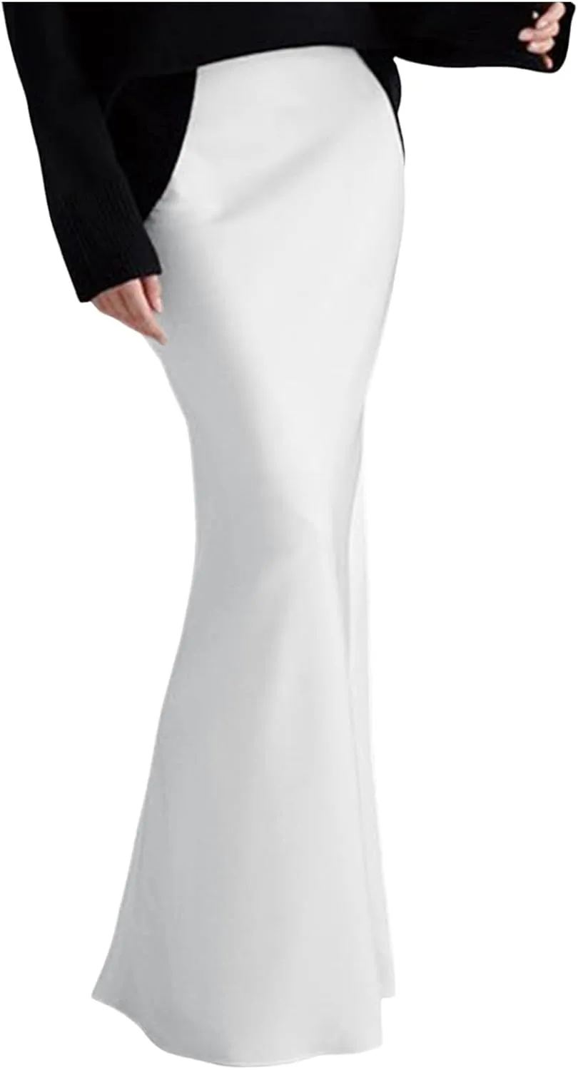 Formal Skirts for Women High Waisted Satin Mermaid Hem Floor Length Dress Skirt with Elegant Draping Adjustable Waist
