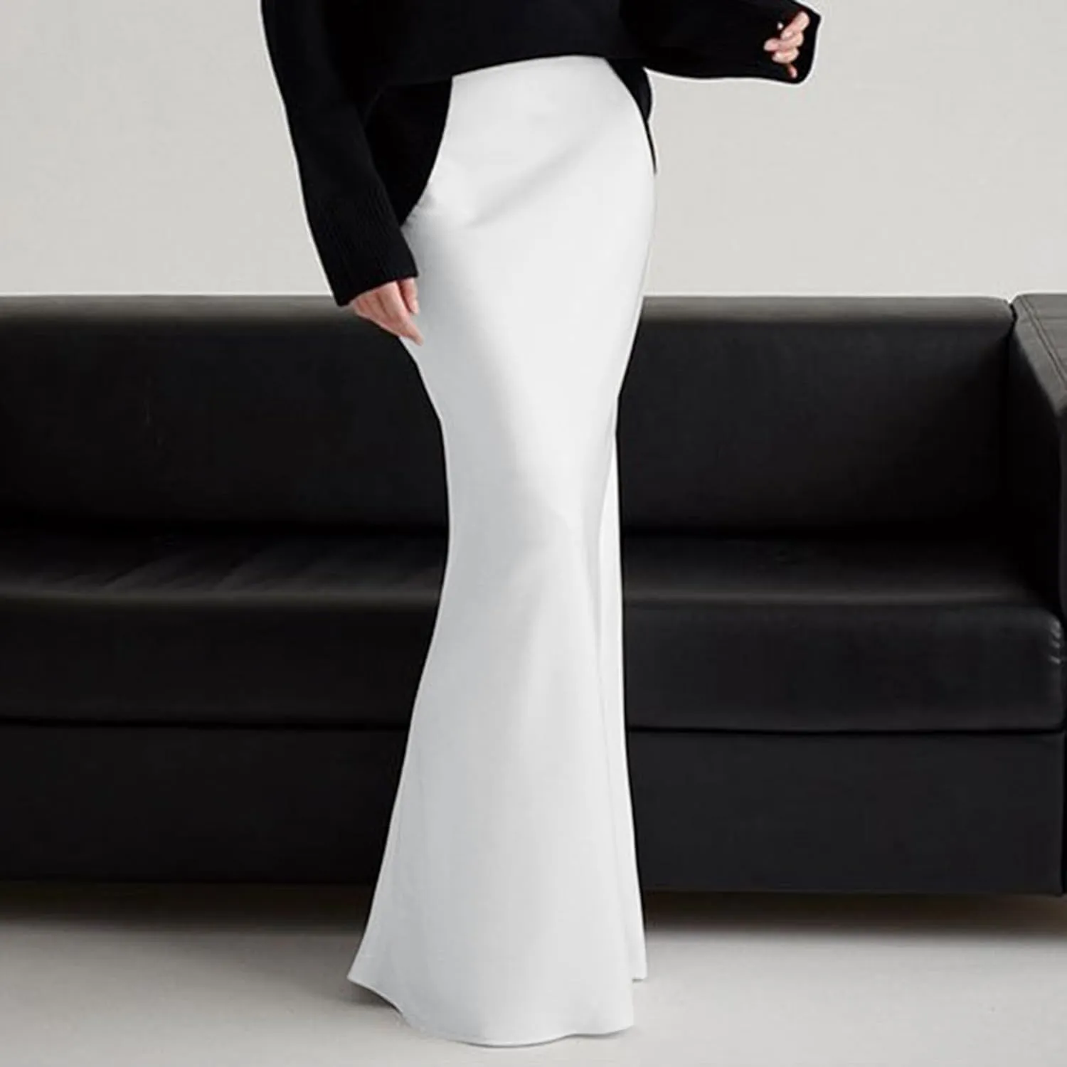 Formal Skirts for Women High Waisted Satin Mermaid Hem Floor Length Dress Skirt with Elegant Draping Adjustable Waist