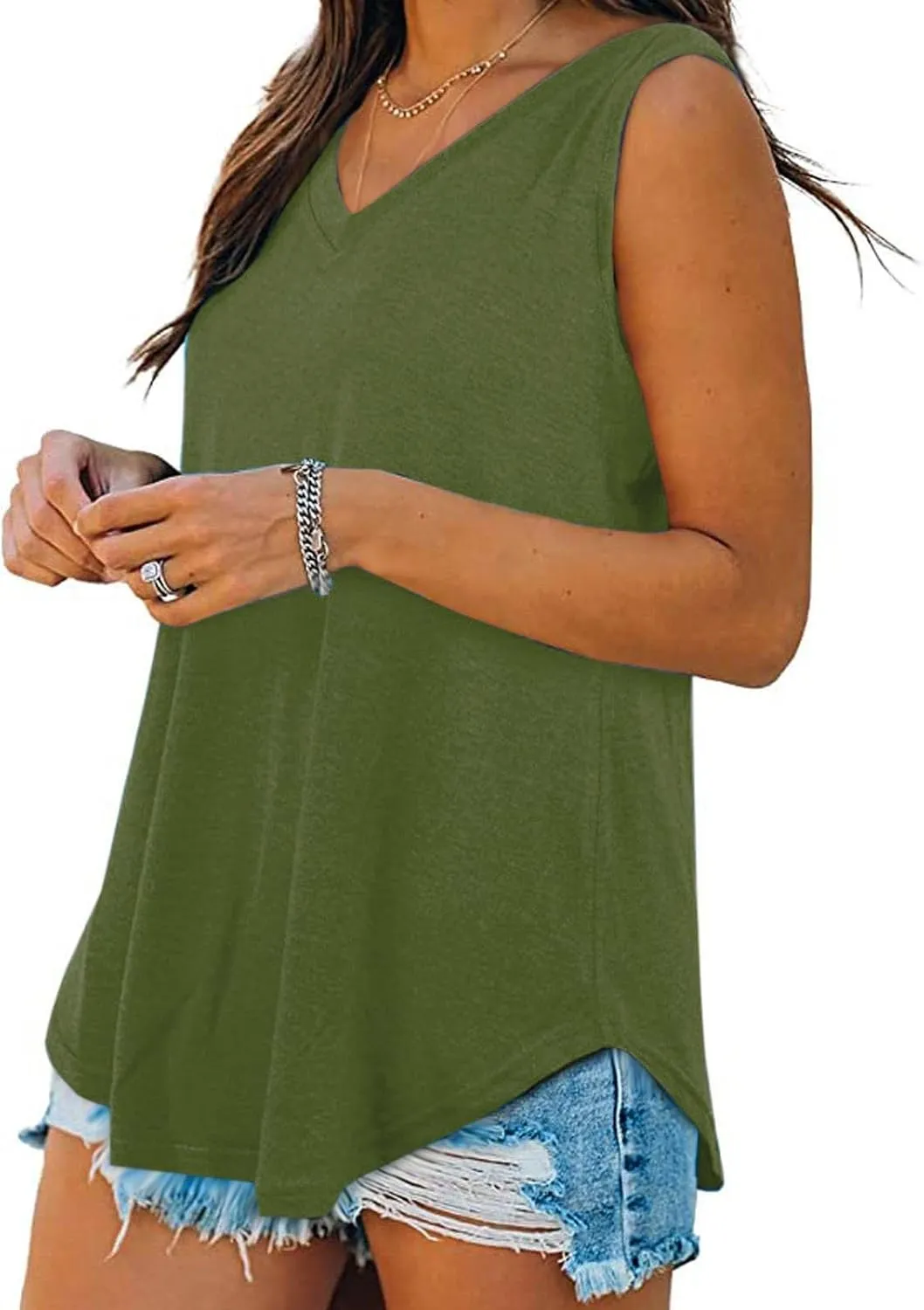 Generic Tank Tops for Women 2024 Summer V Neck Sleeveless Basic Tanks Loose Fit Flowy Shirts Casual Vacation Beach Blouses