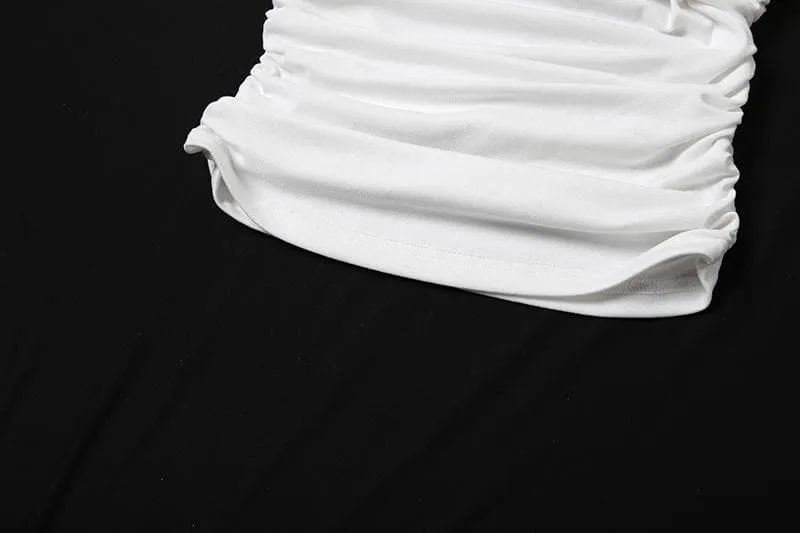 Irregular off shoulder ruched solid top