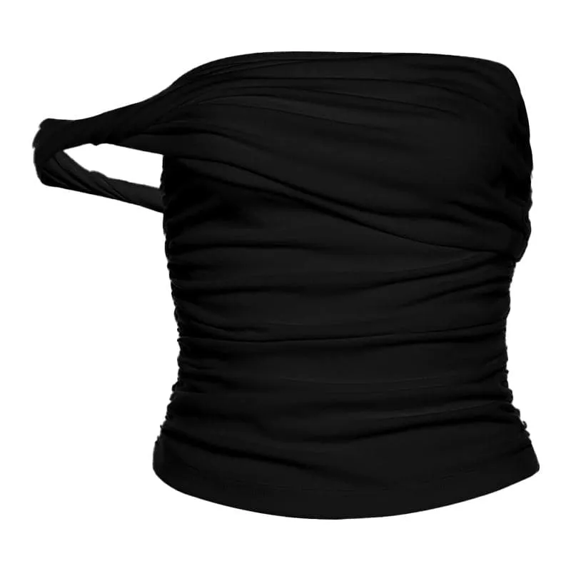 Irregular off shoulder ruched solid top