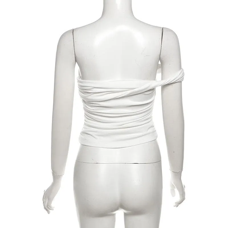 Irregular off shoulder ruched solid top