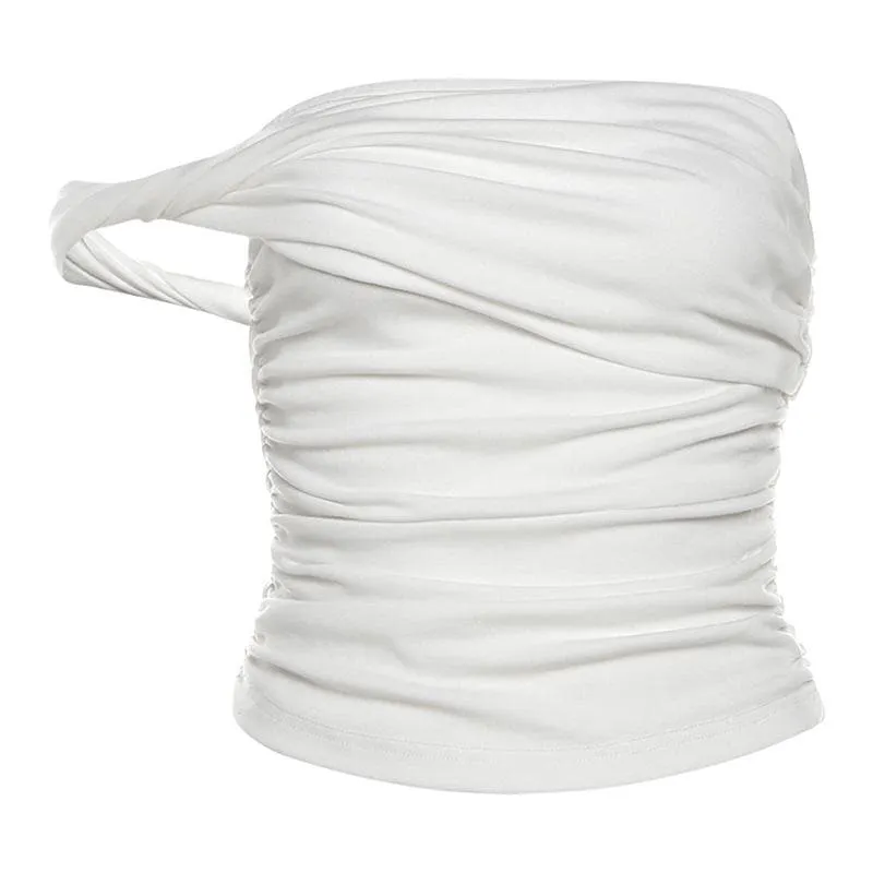 Irregular off shoulder ruched solid top