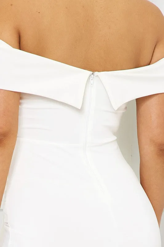Ivory Off The Shoulder Criss Cross Front Maxi Dress