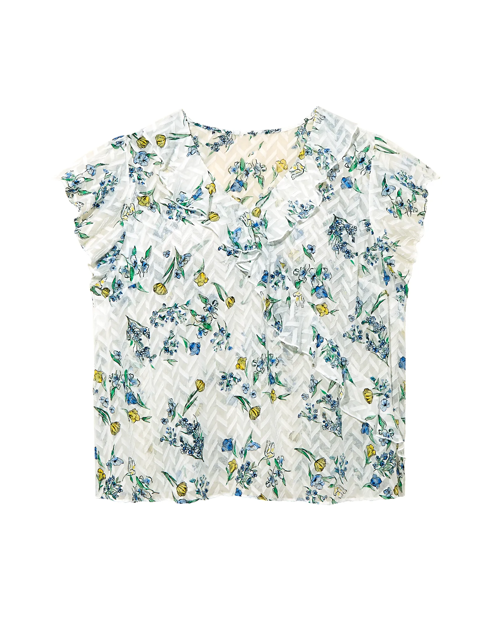 Janet Faux-Wrap Ruffle Blouse | White / Royal Blue