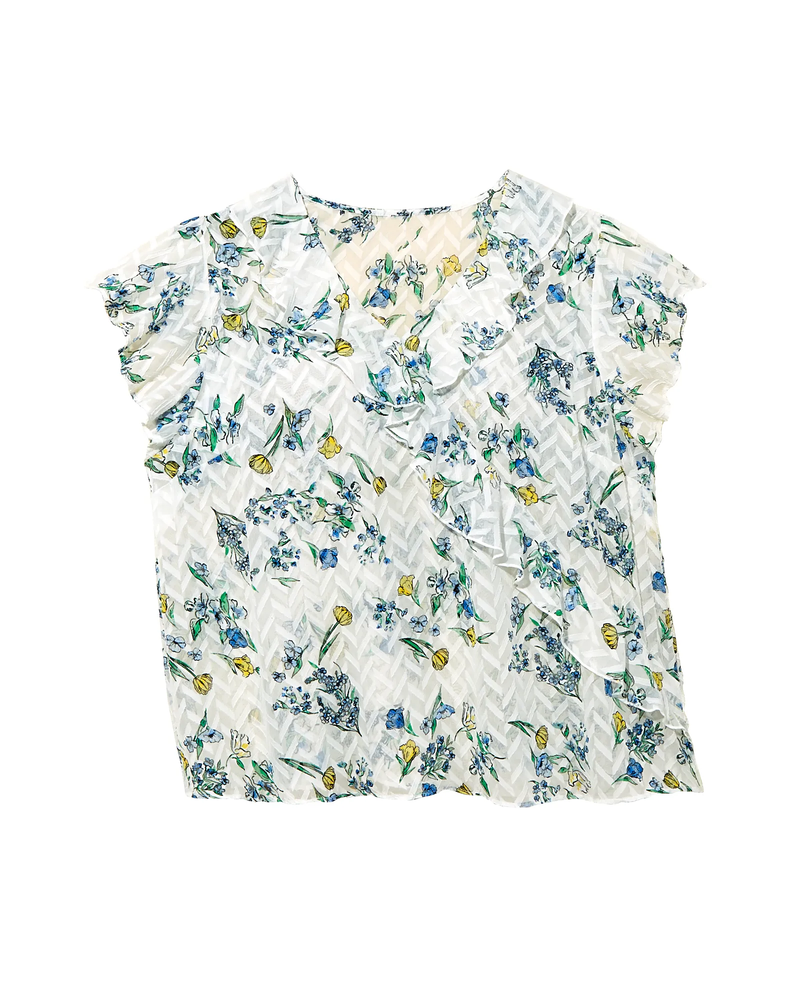 Janet Faux-Wrap Ruffle Blouse | White / Royal Blue