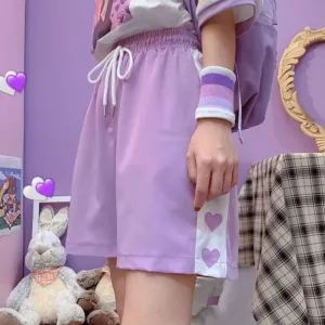 Kawaii Heart Print High Waist Shorts