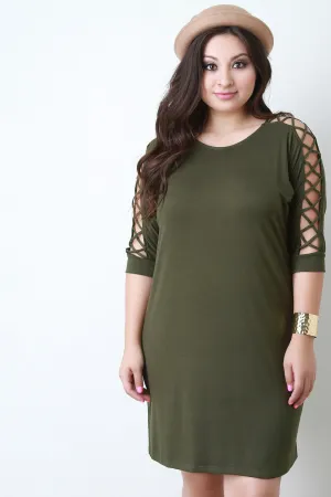 Lattice Sleeve Shift Dress