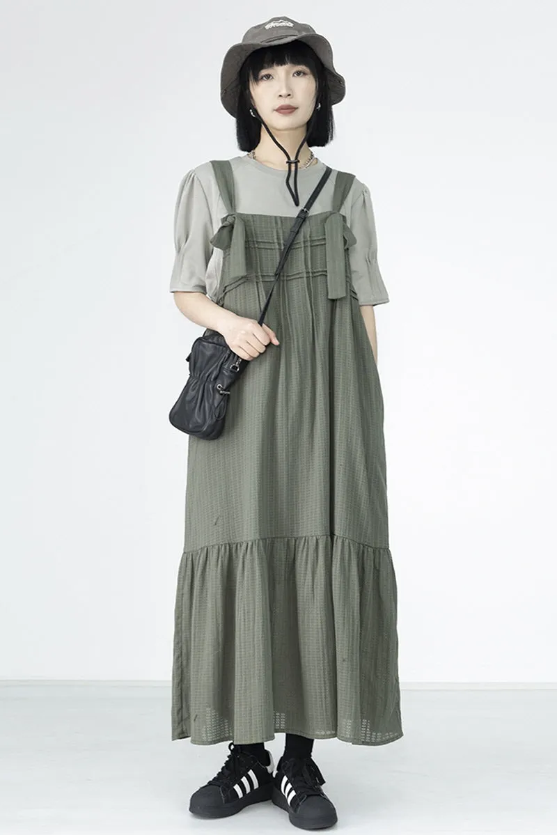 Mint Mambo Pleated Strap Dress Lazy Style Japanese Niche Design