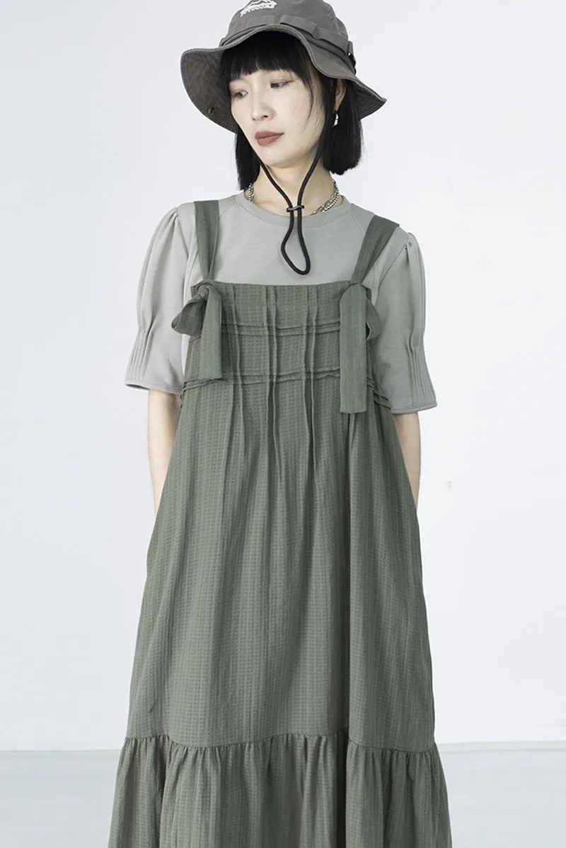 Mint Mambo Pleated Strap Dress Lazy Style Japanese Niche Design