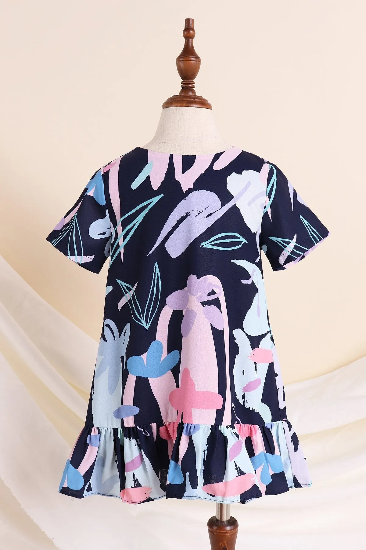 NM KIDS FLORAL DODDLE SLEEVED MIDI DRESS IN NAVY BLUE [12M/18M/2Y/3Y/4Y/5Y/6Y/7Y]