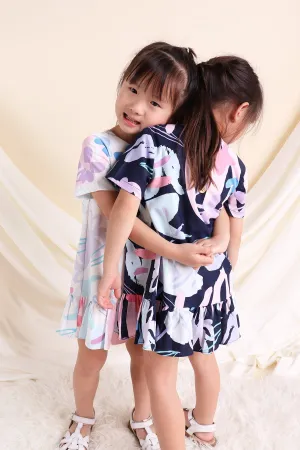 NM KIDS FLORAL DODDLE SLEEVED MIDI DRESS IN NAVY BLUE [12M/18M/2Y/3Y/4Y/5Y/6Y/7Y]