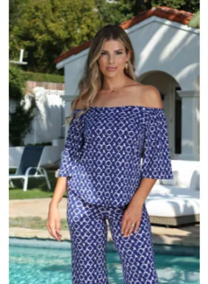 Off The Shoulder Blue Blouse