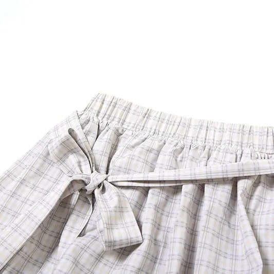 One-Shoulder Plaid Smocked Set with Bow