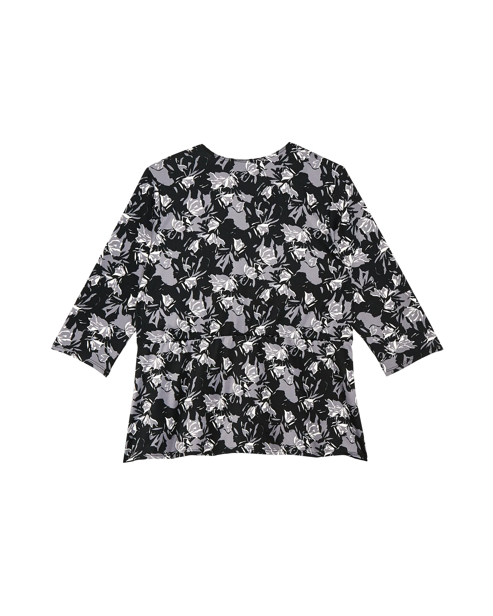 Randi Short Sleeve Faux Wrap Knit Peplum Top | Black / Charcoal Grey