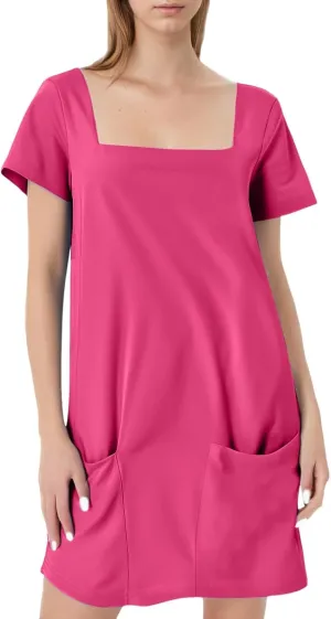 Short Lounge Dresses for Women Summer Solid Square Neck Short Sleeve Mini Beach Dress Plus Size Spring Break Clothes