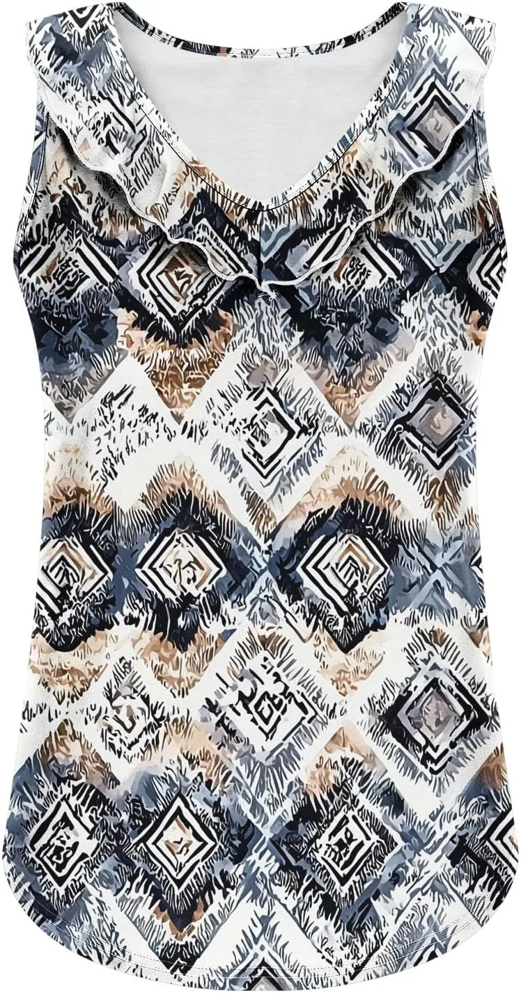 Summer Tank Tops for Women 2025 Fashion Printed V Neck Sleeveless Shirt Soft Comfy Trendy Beach Casual Dressy Outfits