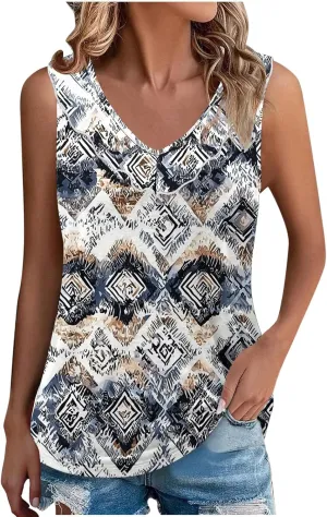 Summer Tank Tops for Women 2025 Fashion Printed V Neck Sleeveless Shirt Soft Comfy Trendy Beach Casual Dressy Outfits