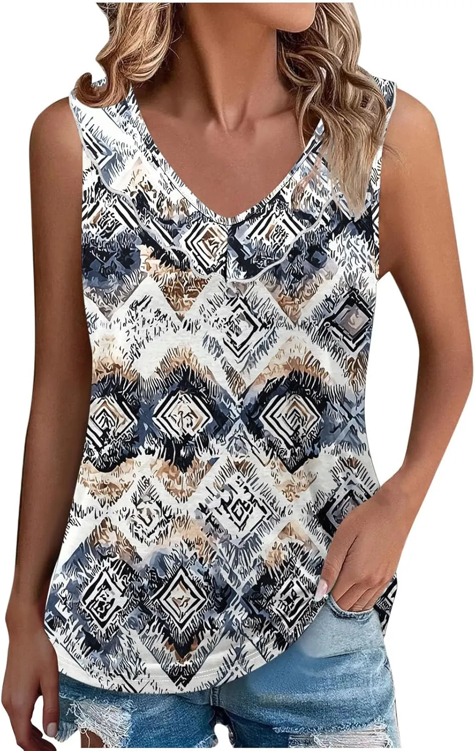 Summer Tank Tops for Women 2025 Fashion Printed V Neck Sleeveless Shirt Soft Comfy Trendy Beach Casual Dressy Outfits