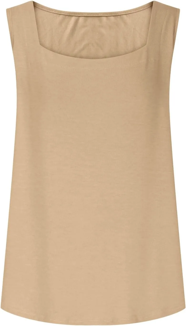 Summer Tank Tops for Women Square Neck Solid Color Sleeveless Tunics Summer Flowy Vacation Casual Shirts Top 2025