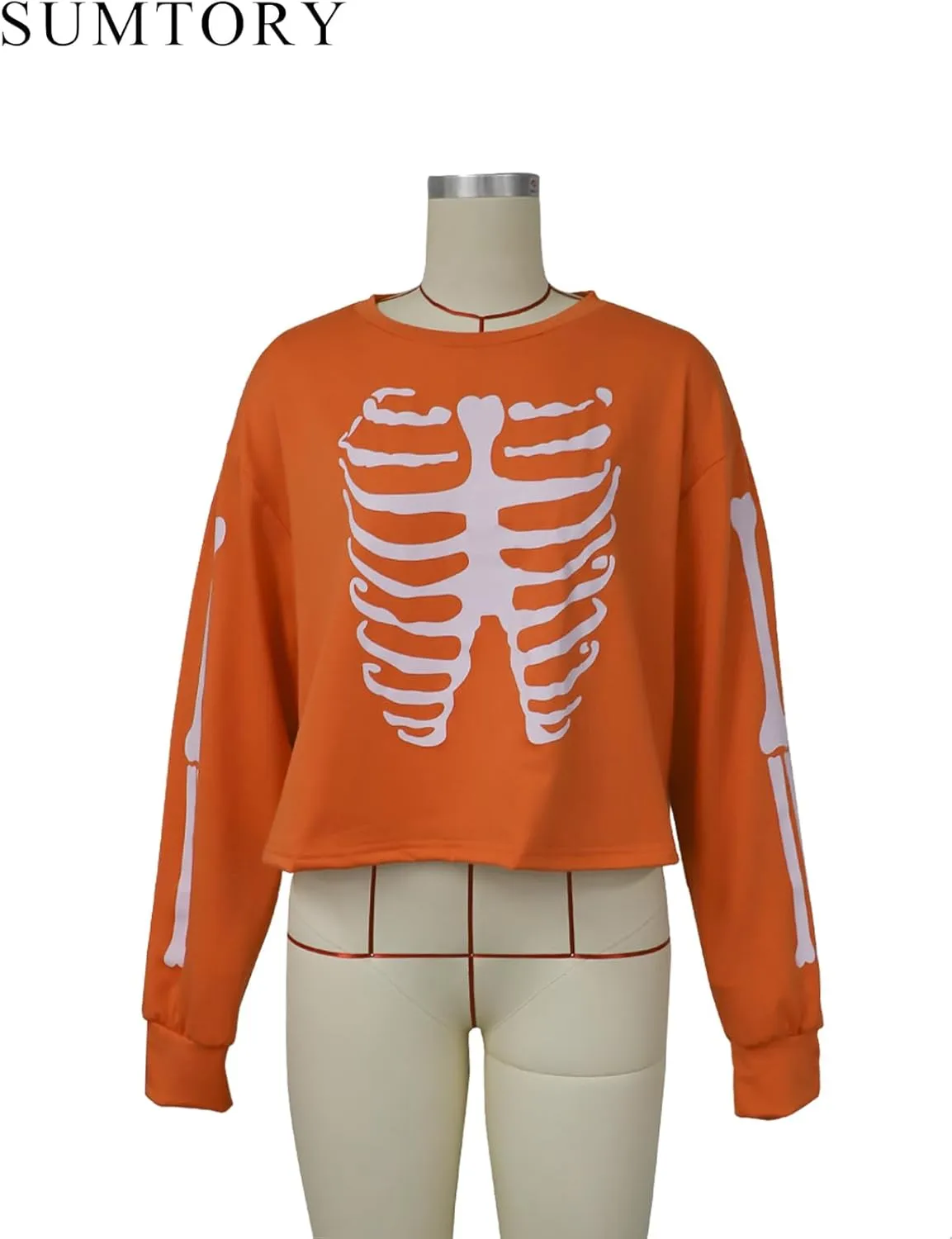 Sumtory Women Halloween Theme Skeleton Print Long Sleeve Sweatshirt Tops