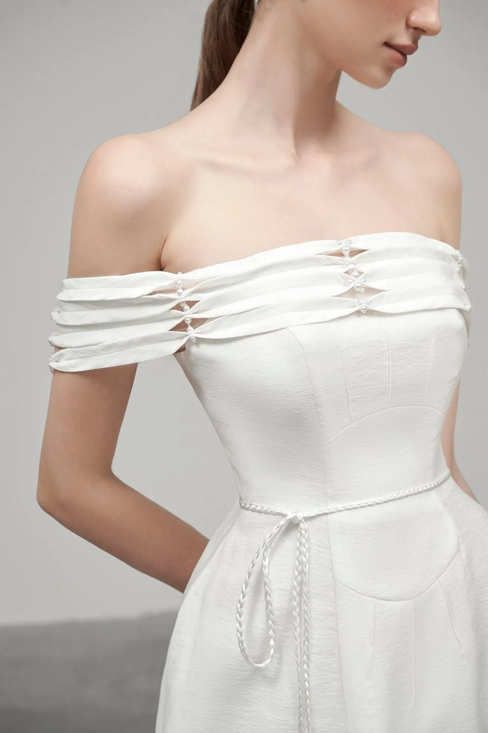 Susan A-line Off-Shoulder Satin Crepe Midi Dress
