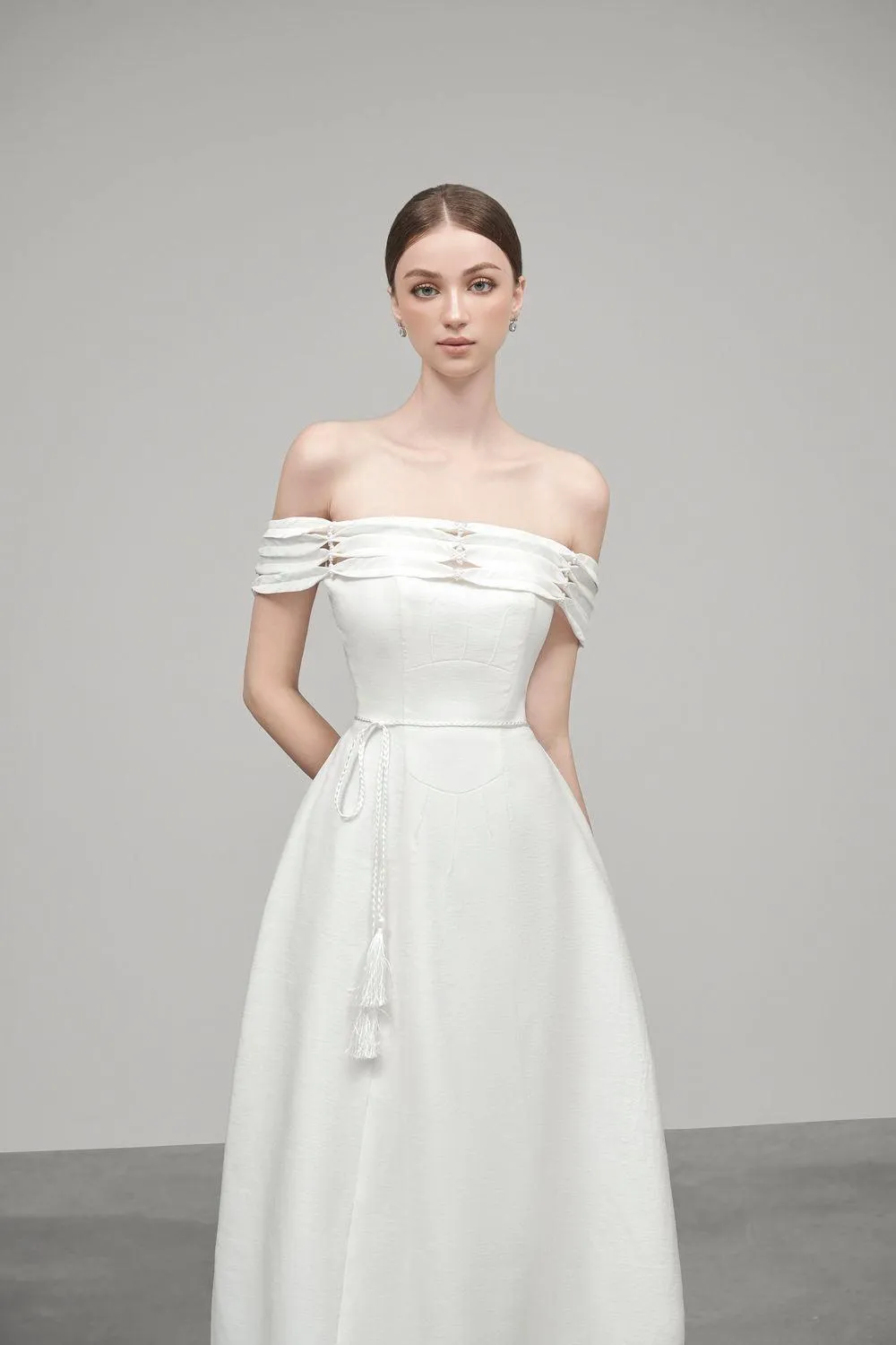 Susan A-line Off-Shoulder Satin Crepe Midi Dress